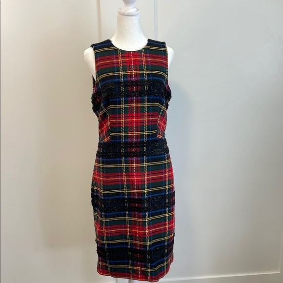 NWT J. Crew Red and Black Sheath Sleeveless Midi Dress - Picture 1 of 8